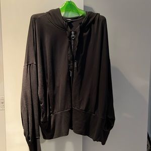 Athleisure wear. Athleta black cropped full zip hoodie.